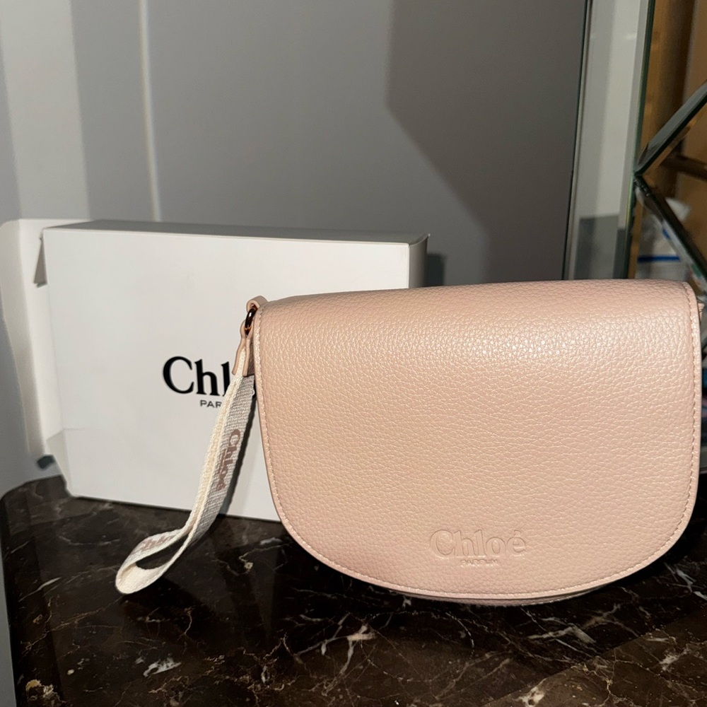 Blush Pink Leather Wristlet Crossbody Bag